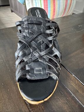 David Dixon Black Woven Leather Slide Sandal size. 10